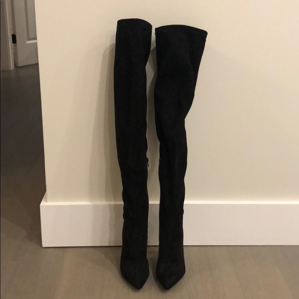 Black suede over the knee stiletto boots